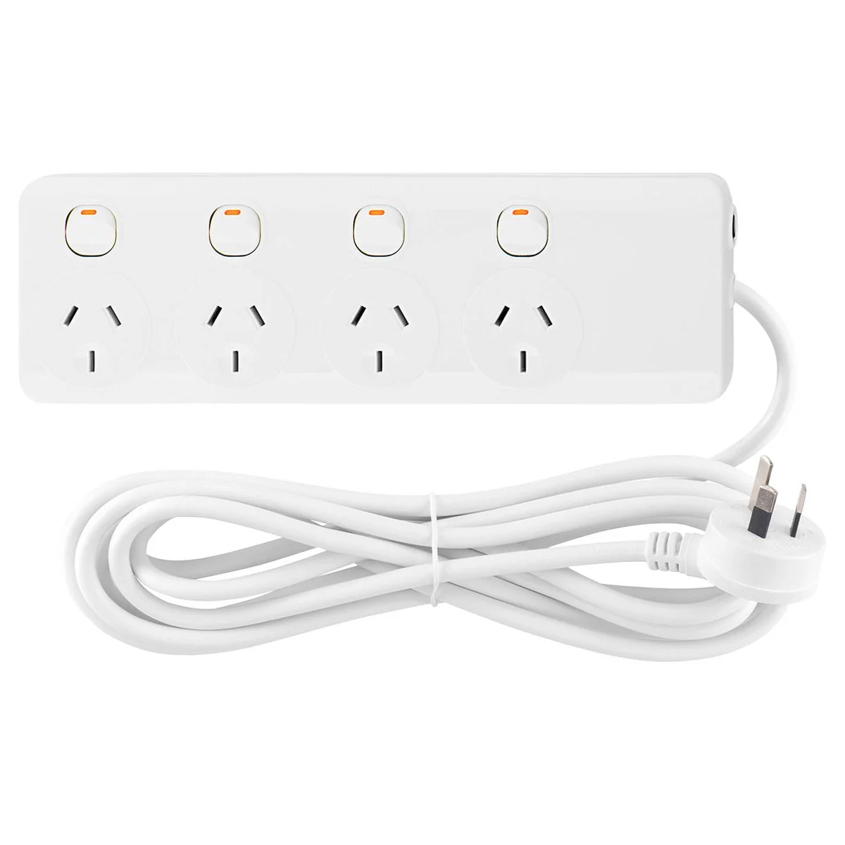 Arlec 4 Outlet Individually Switched Powerboard - 1.8m Lead - White - Safety Overload Protection
