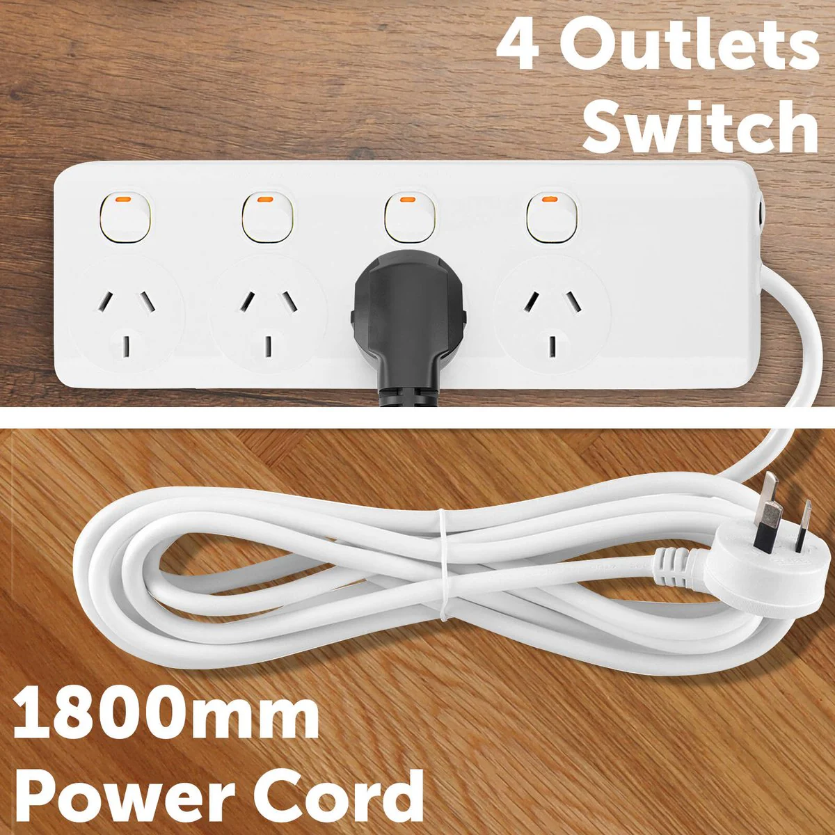 Arlec 4 Outlet Individually Switched Powerboard - 1.8m Lead - White - Safety Overload Protection - Image 2