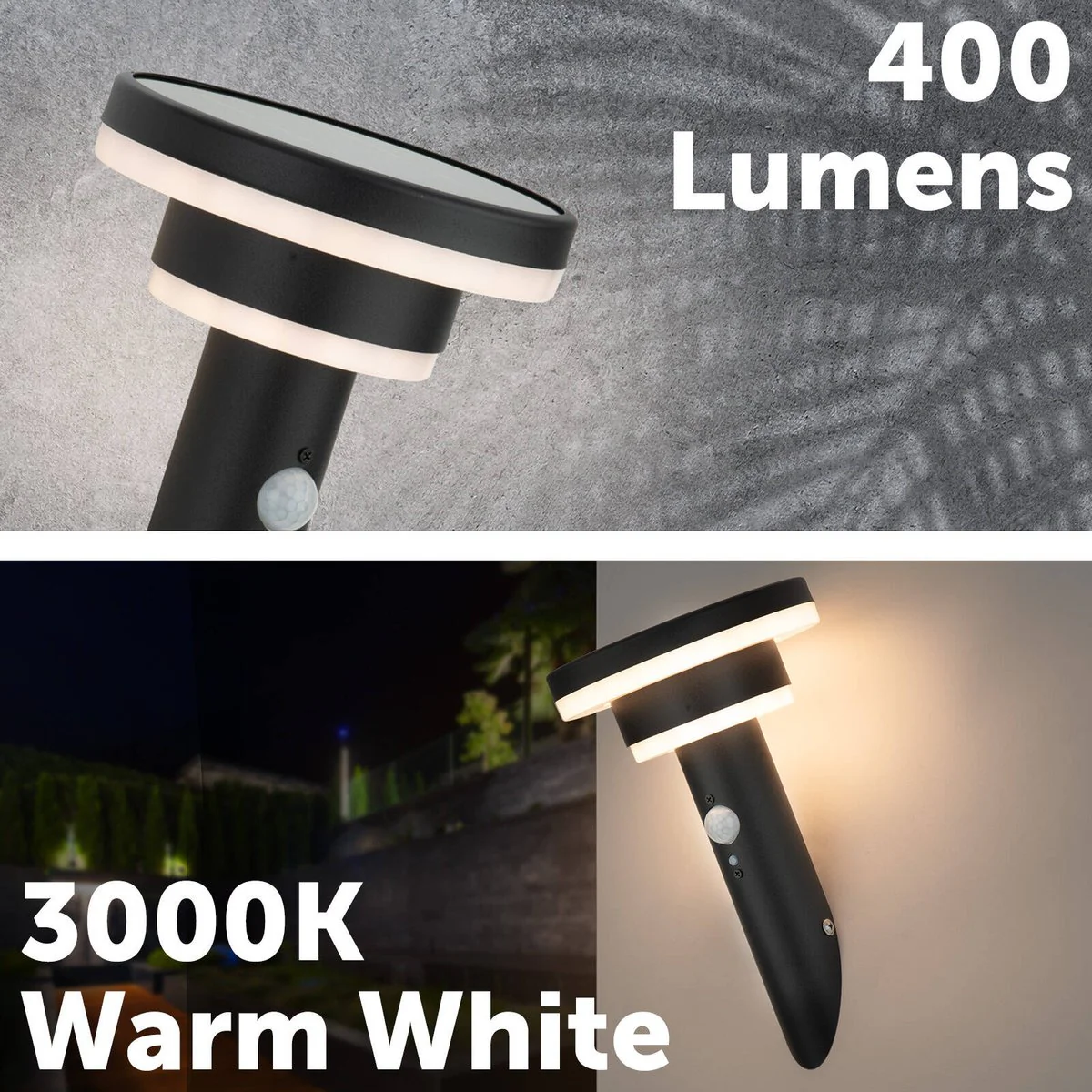 Arlec 400lm Solar LED Wall Light 26cm Black - Motion Sensor - IP44 Weatherproof - Image 3