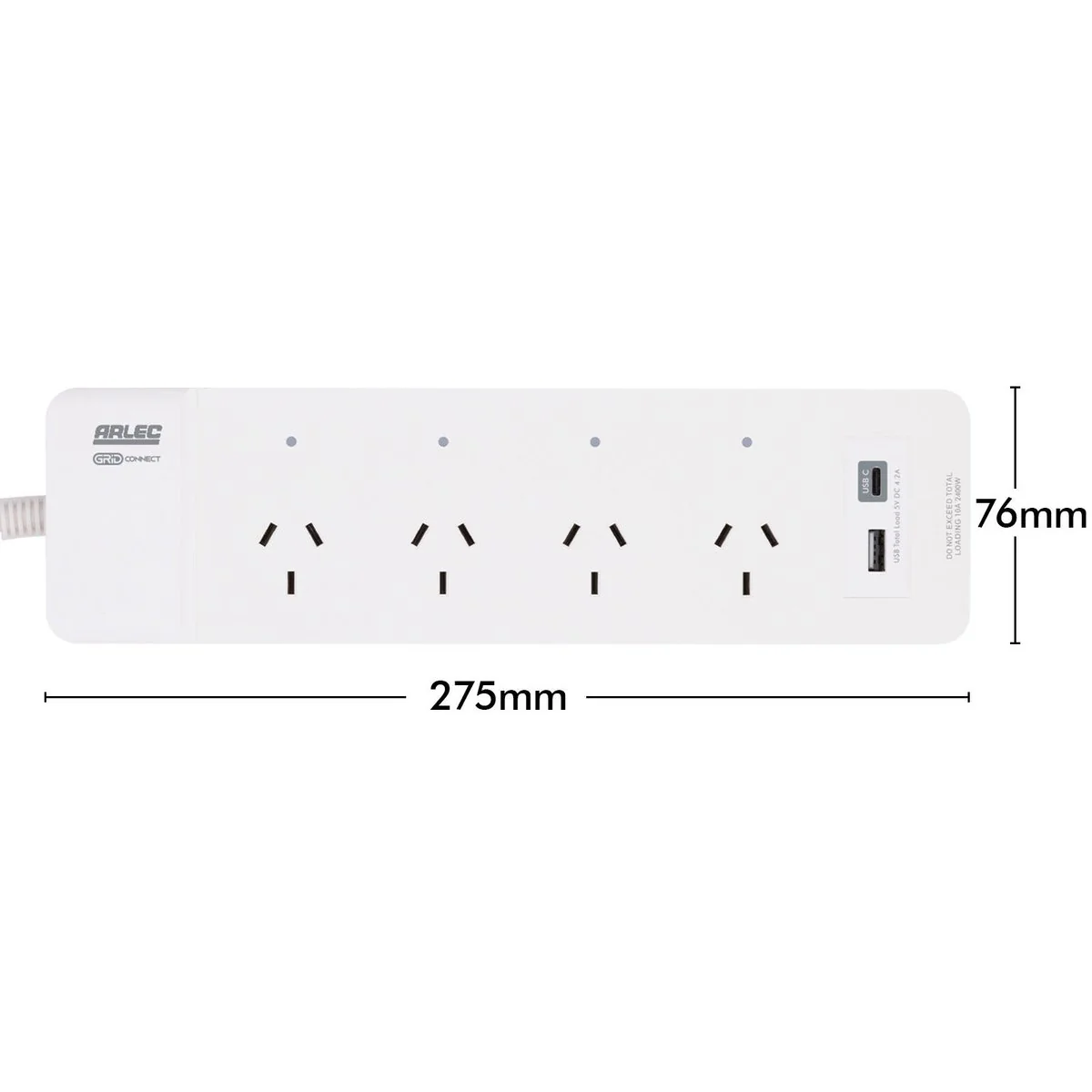 Arlec Grid Connect Smart 4 Outlet Powerboard - 4.2A USB A&C Charger - White - Image 5