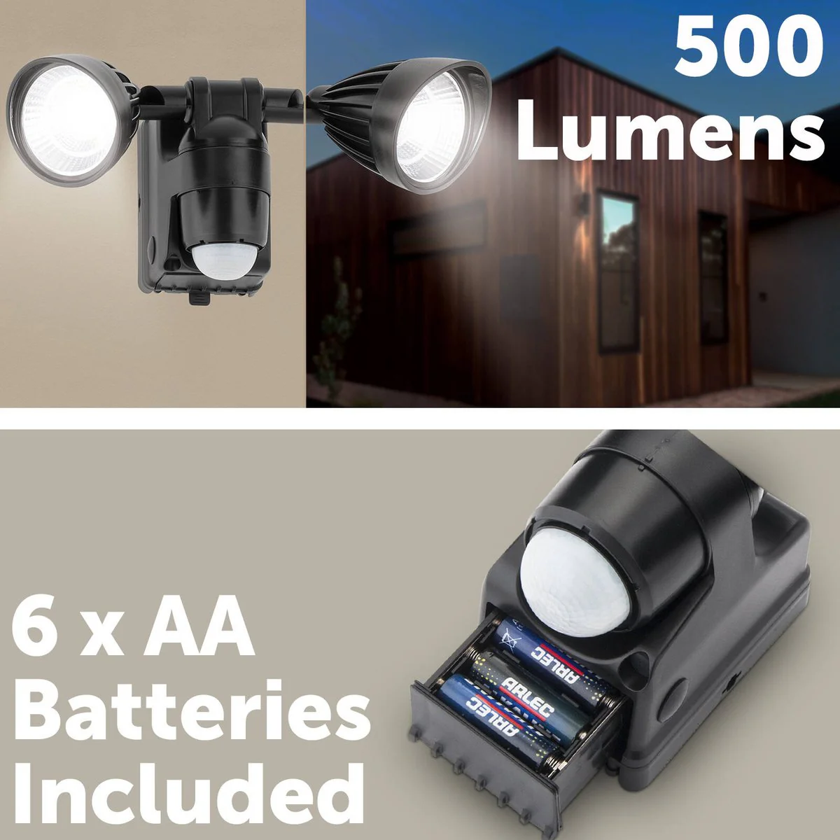 Arlec LED Spotlight - 6.5W - Plastic - Battery Operated Sensor Light - Image 2
