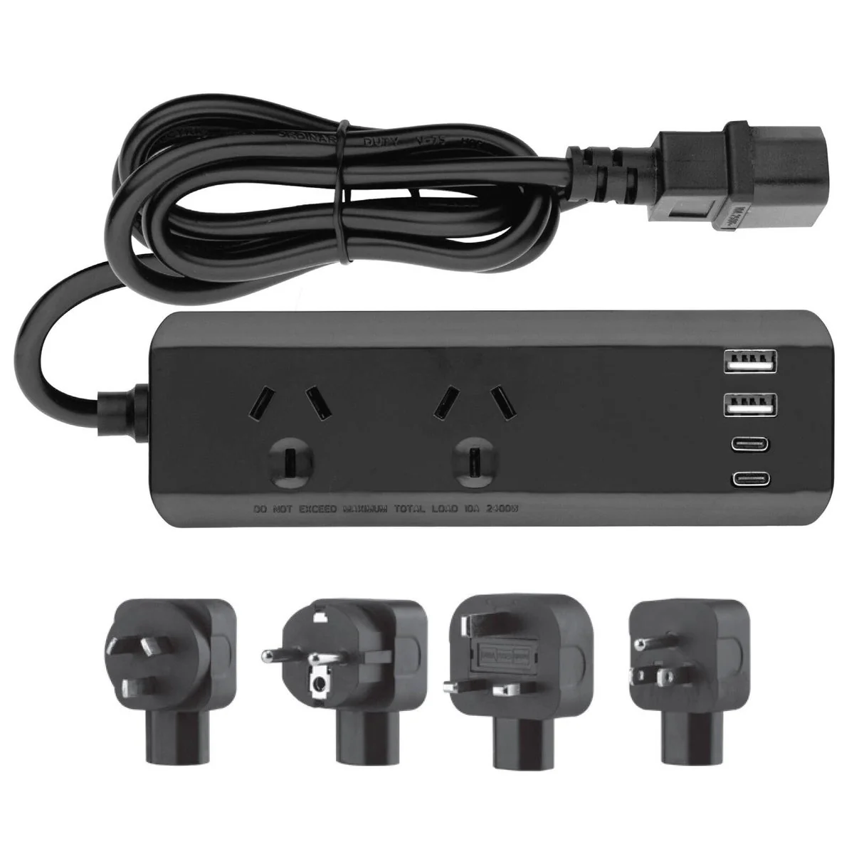 Arlec Powerboard Travel Adaptor Kit - 2 Outlets - PD30W USB C - Black