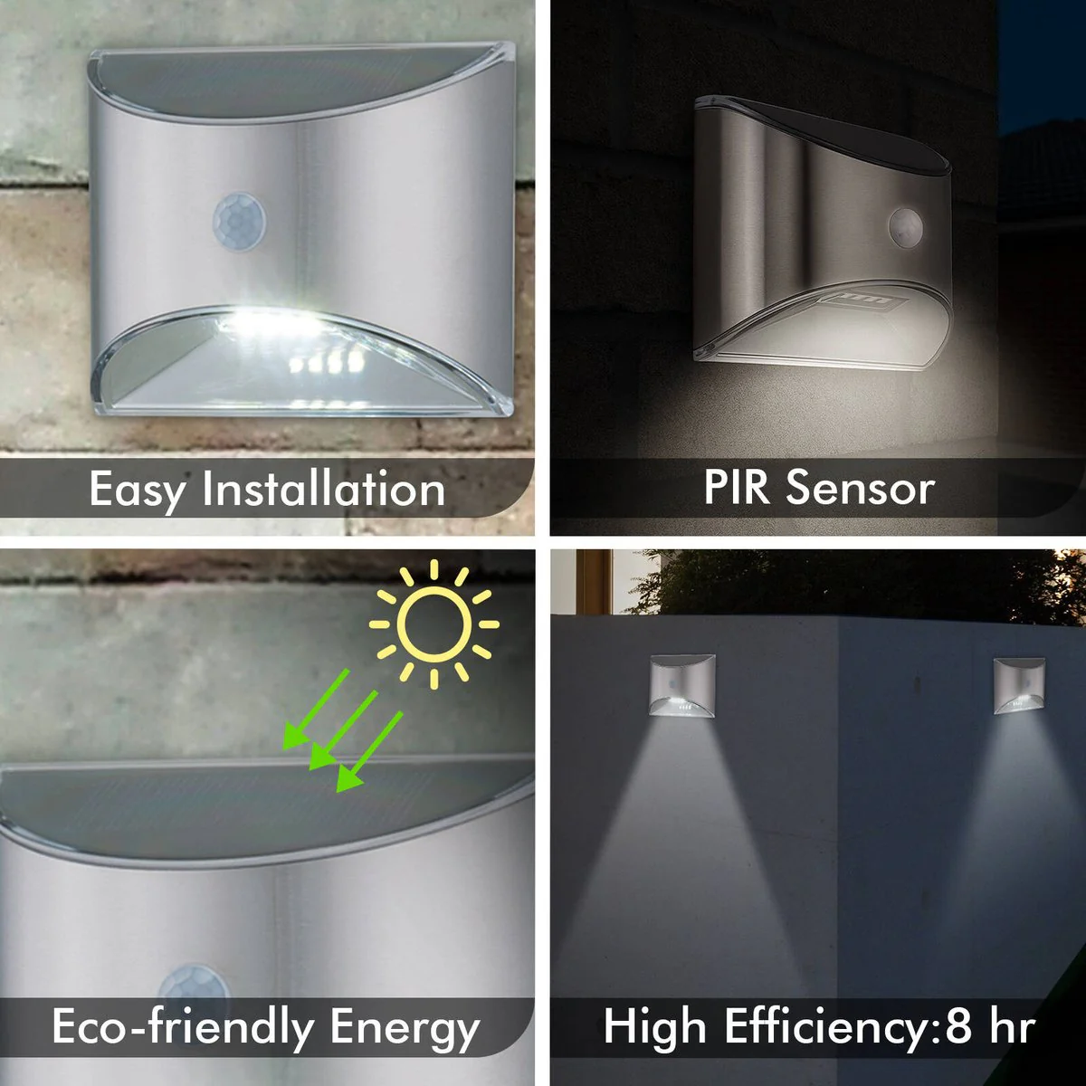 Arlec Solar Wall Light with Motion Sensor - 50 Lumens - Brushed Chrome - 100mm - Image 3