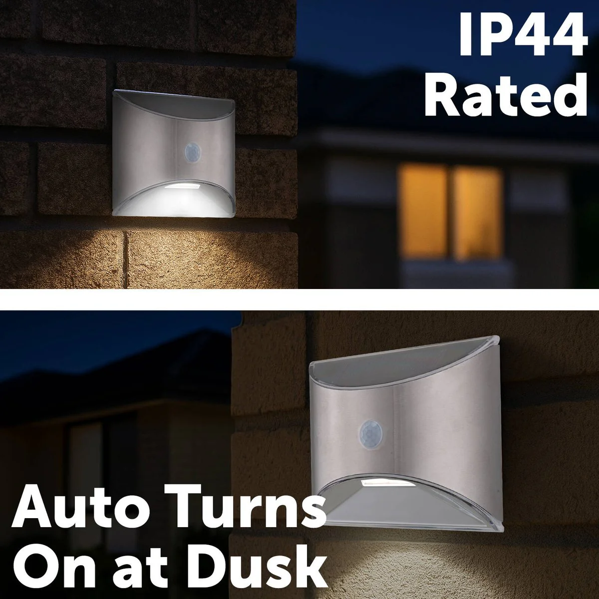 Arlec Solar Wall Light with Motion Sensor - 50 Lumens - Brushed Chrome - 100mm - Image 4