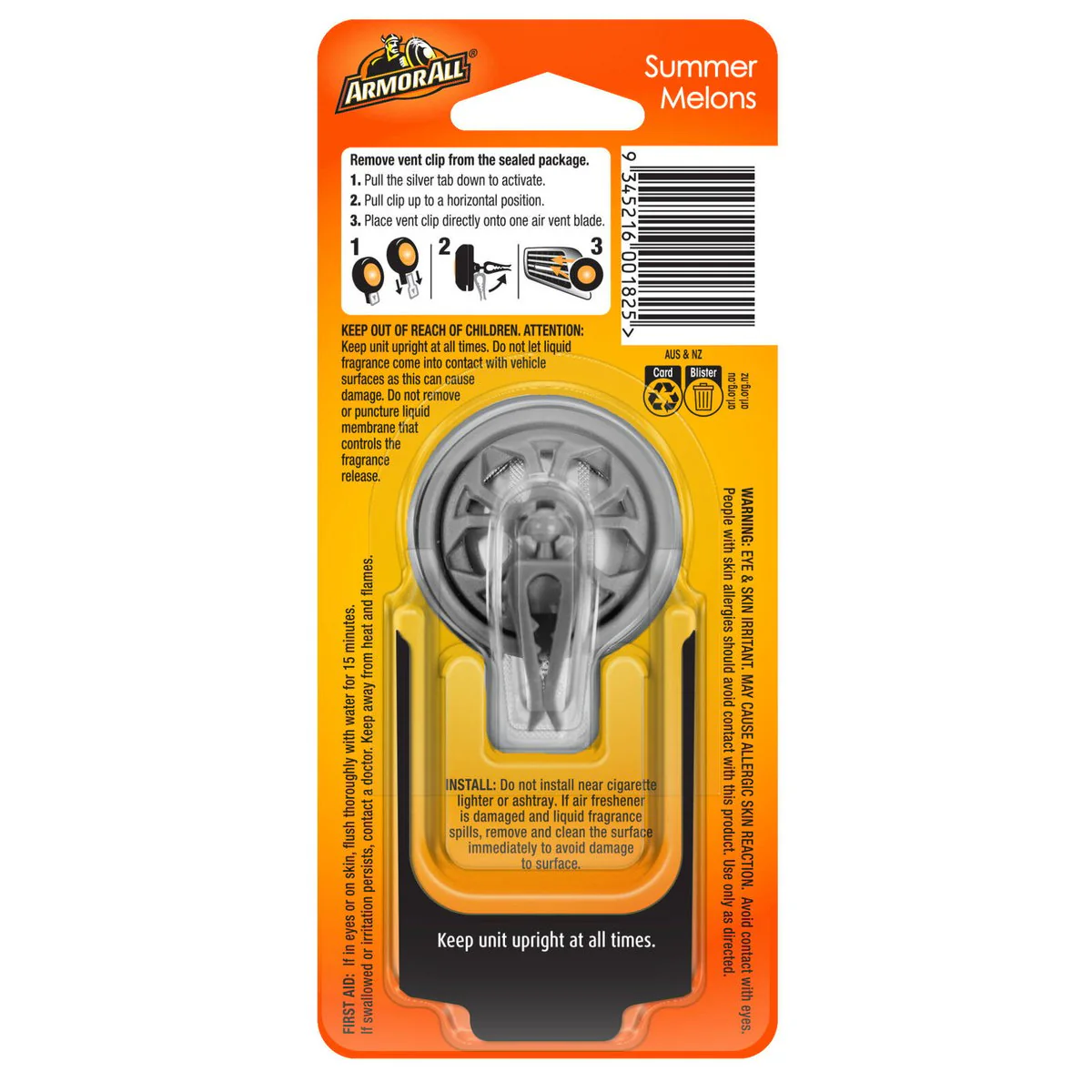 Armor All Membrane Clip Car Air Freshener - Summer Melons - 1 Pack - 76.2mm x 195mm x 32.8mm - Odour Elimination - Image 2