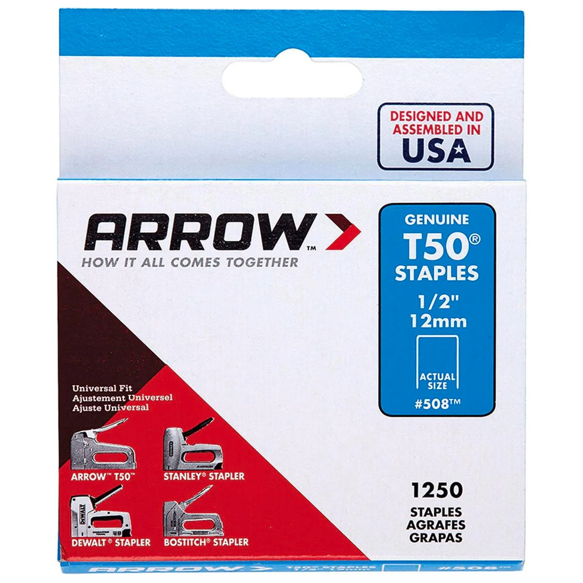 Arrow 12mm T50 Staples - 1250 Pack - Steel - Compatible with Staple Guns