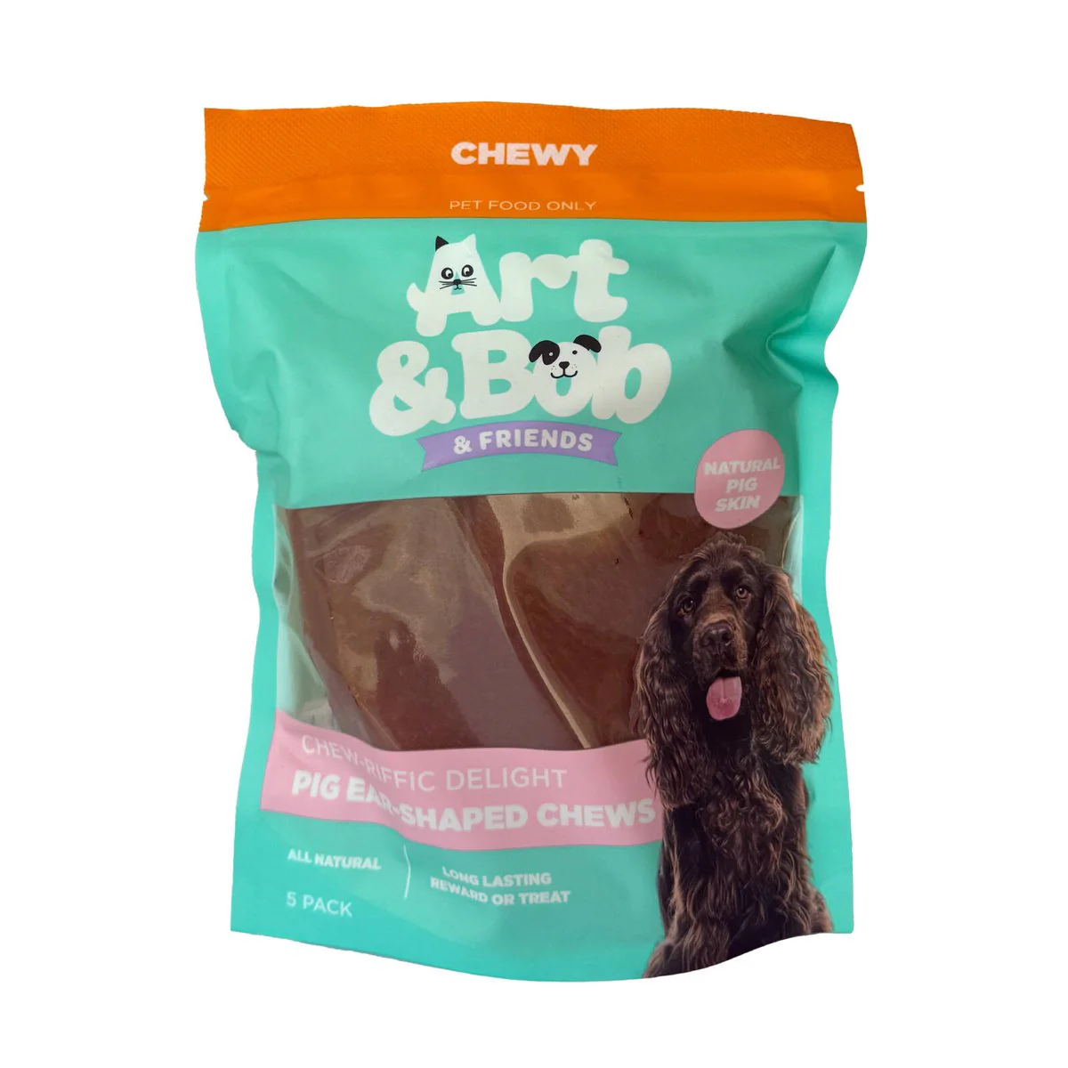 Art Bob Pig Ear Chews Adult Dog Treats 5 Pack - Natural - 60mm x 226mm