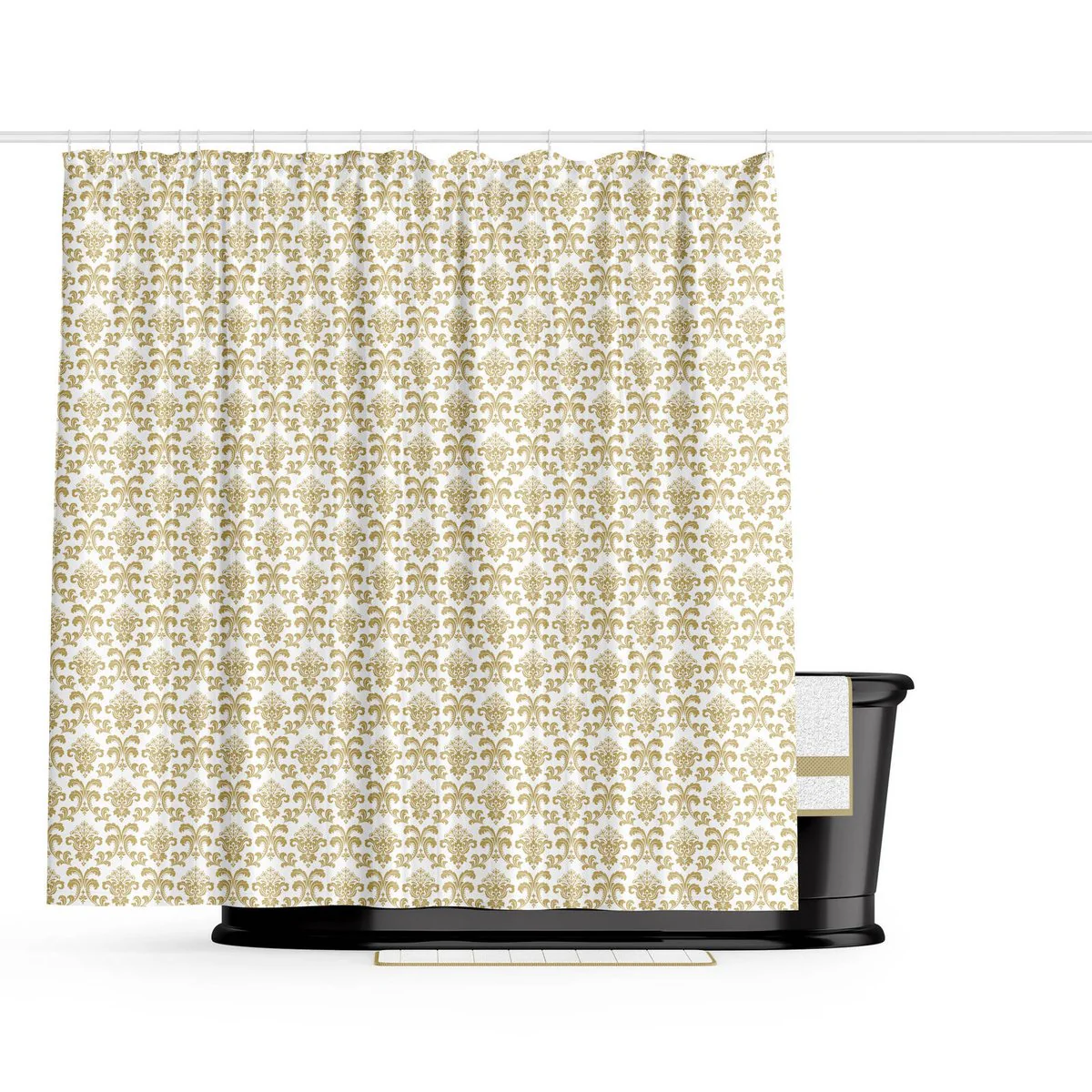 Barelli Shower Curtain - Fleur De Lis Gold Metallic - 180 x 180cm - Waterproof - Image 2
