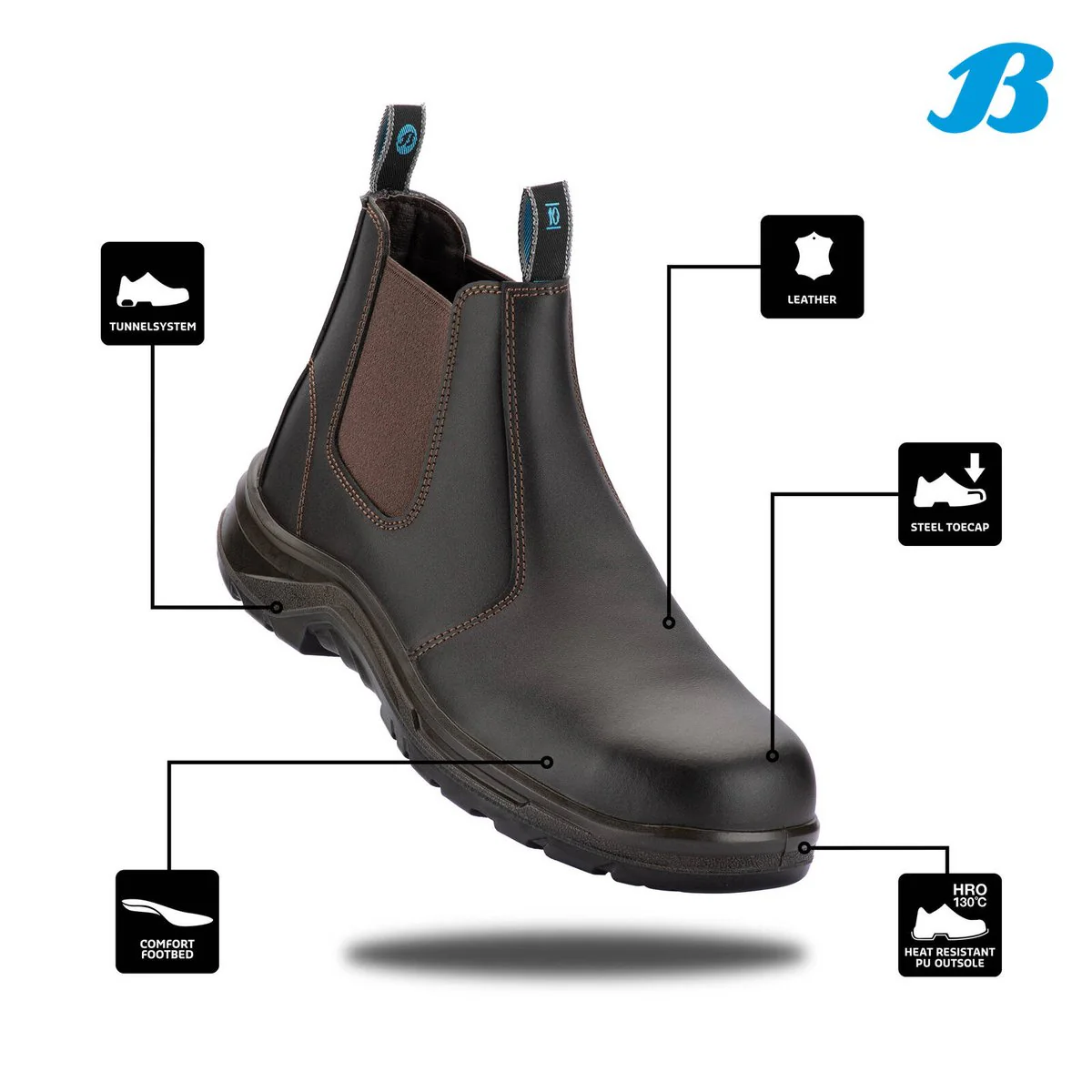 Bata Industrials Brown Meteor Pull On Safety Boot UK Size 10 - Steel Toe - Slip Resistant - Oil & Heat Resistant - Image 2