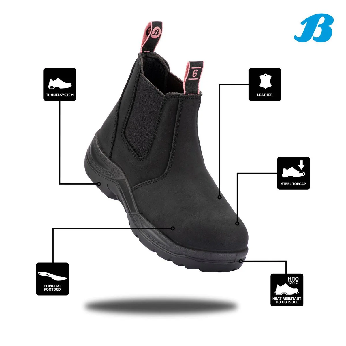 Bata Industrials Women’s Black Juno Slip On Safety Boot US Size 6 - Steel Toe - Slip Resistant - Image 2