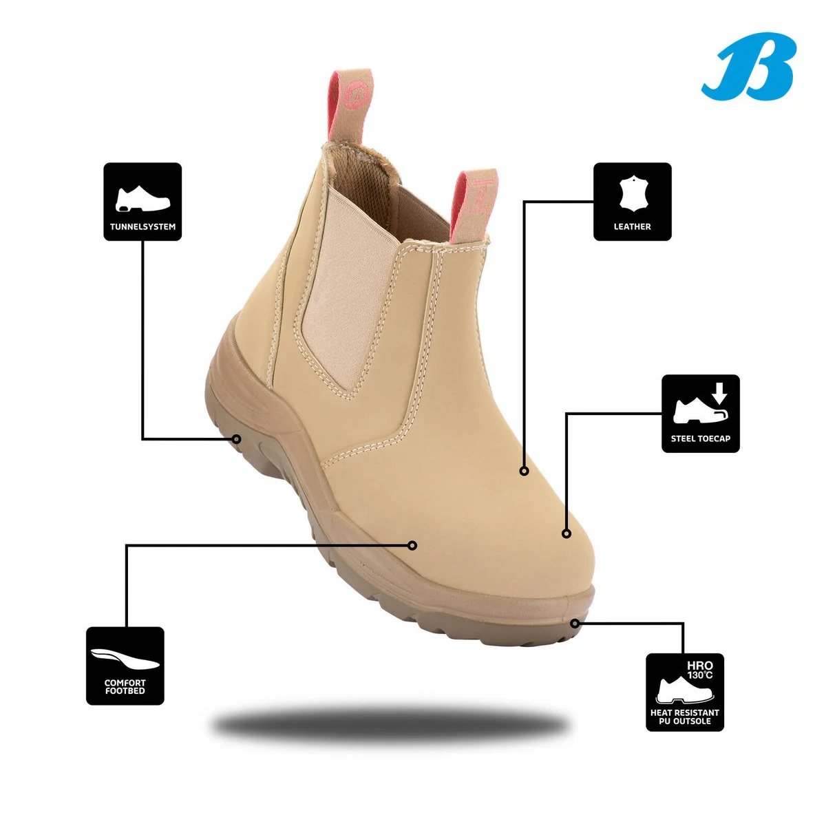 Bata Industrials Women’s Sand Juno Slip-On Safety Boot US Size 9 - Steel Toe - Slip Resistant - Image 2