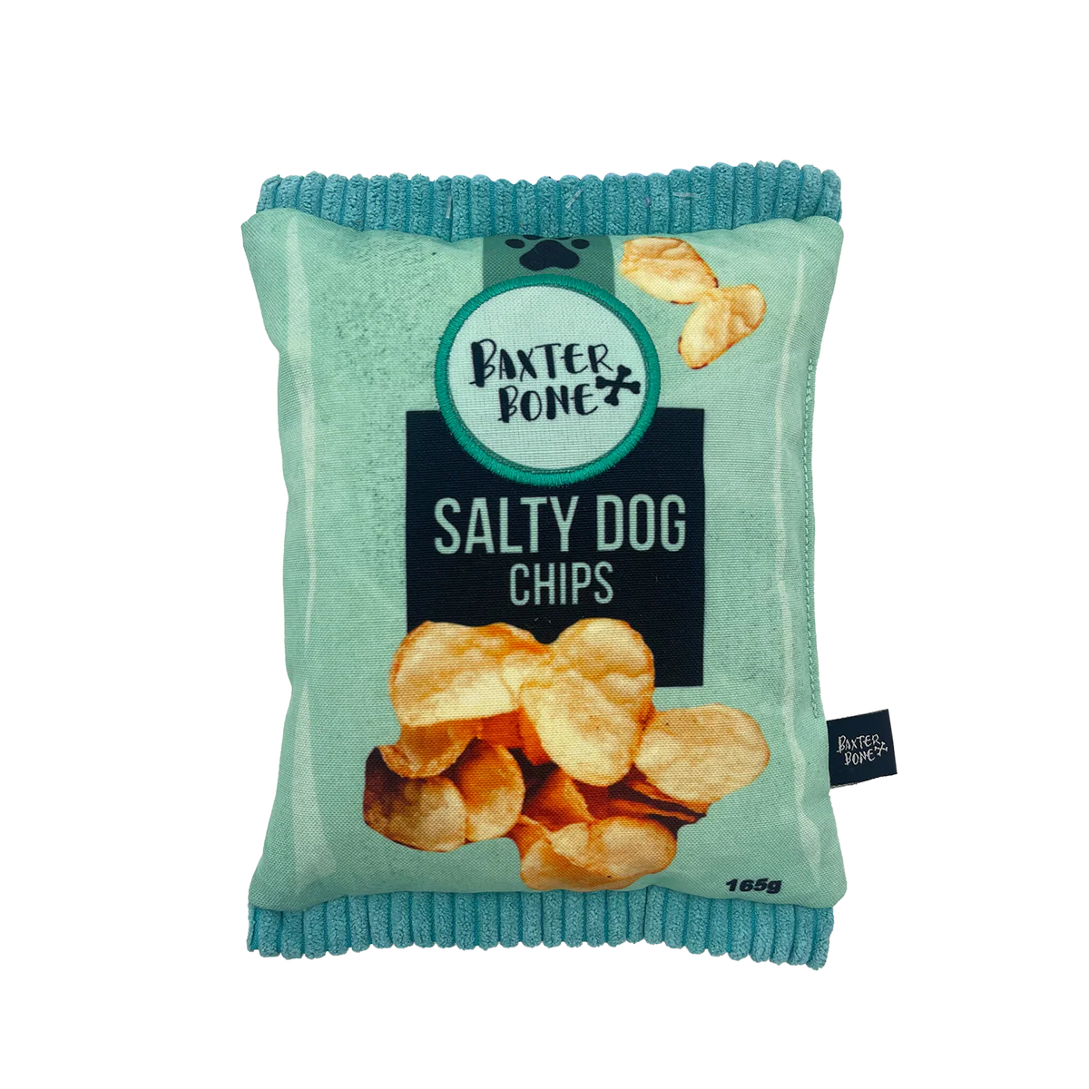 Baxter Bone Salty Dog Chips Pet Toy - Plush Crinkle Toy 170mm - Aqua
