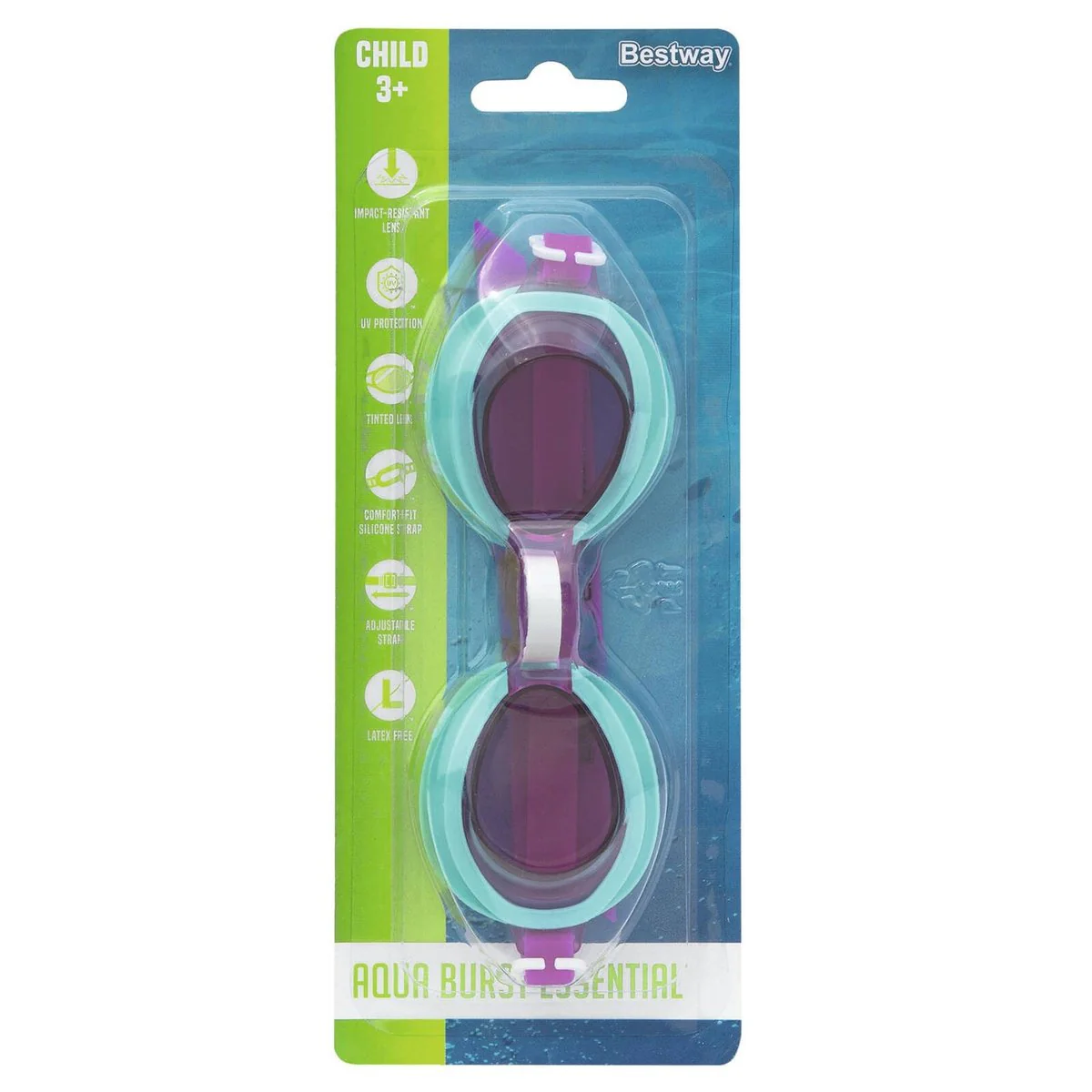 Bestway Aqua Burst Essential Goggles Kids 3 - Impact-Resistant - UV Protection - Adjustable Fit - Non-Latex - 80mm x 205mm x 32mm - Image 5