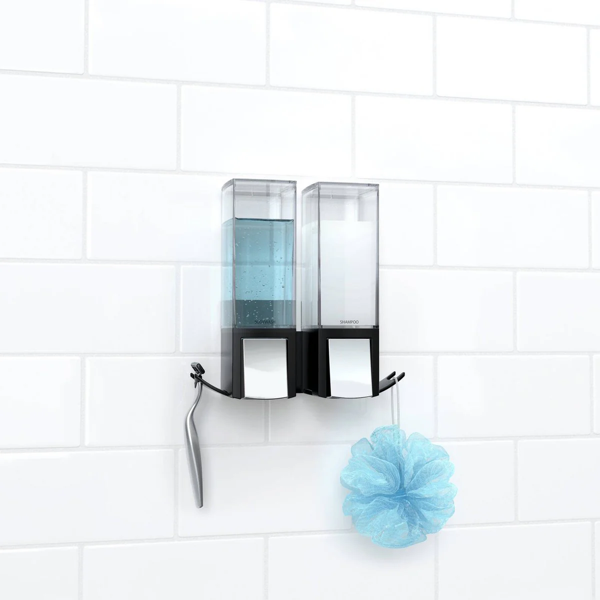Better Living Clever Shower Dispenser - 2 x 500ml - Matte Black - Tool-Free Installation - Image 3