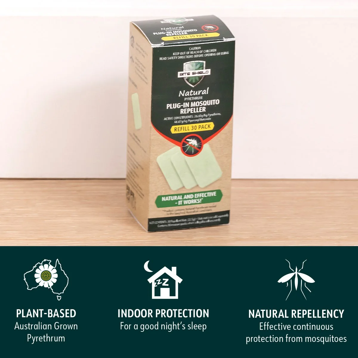 Bite Shield Plug-In Mosquito Repeller Refills 30 Pack - 30 Mats - Green - Natural Protection - Image 2