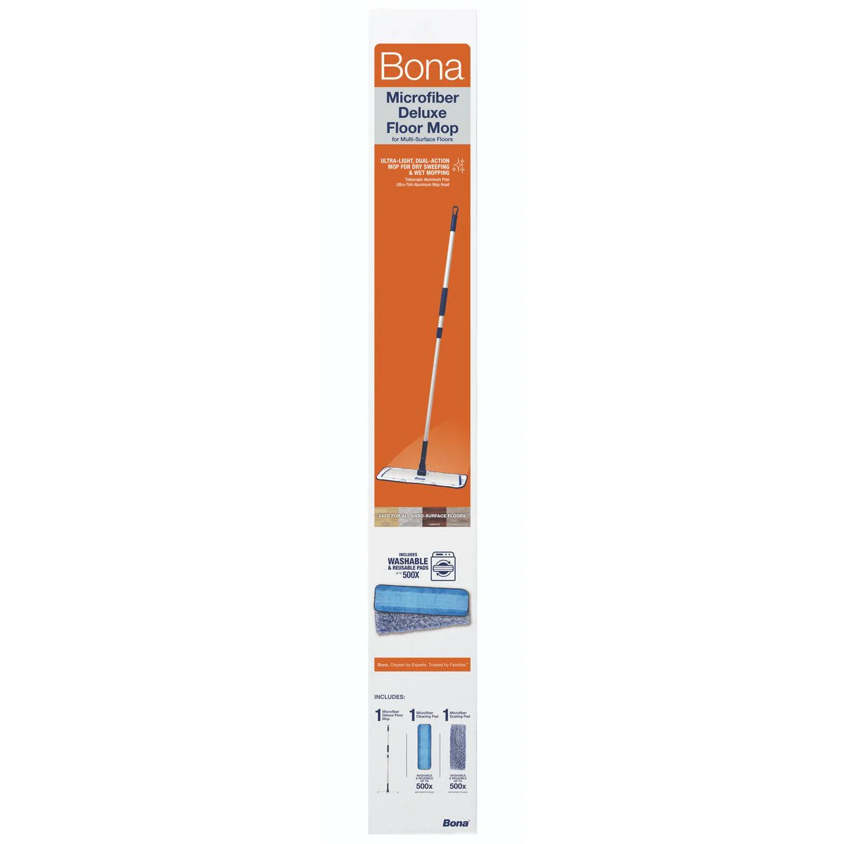 Bona Deluxe Microfibre Mop - 2 Pads - 1360mm - Lightweight & Washable