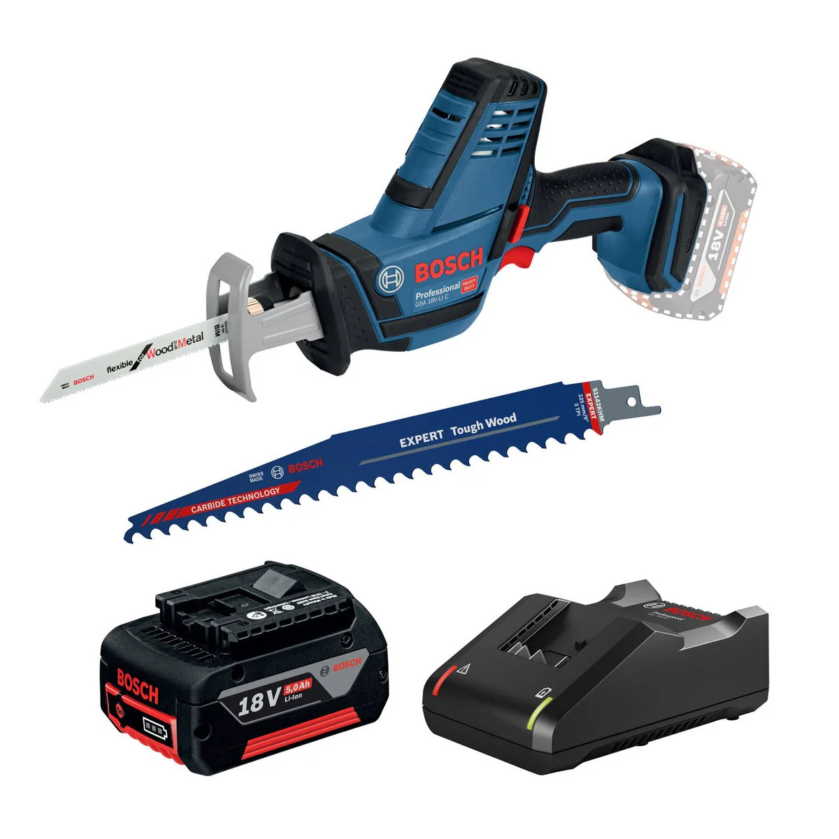 Bosch 18V Professional Sabre Saw Kit 5.0Ah - Compact Design - Low Vibration