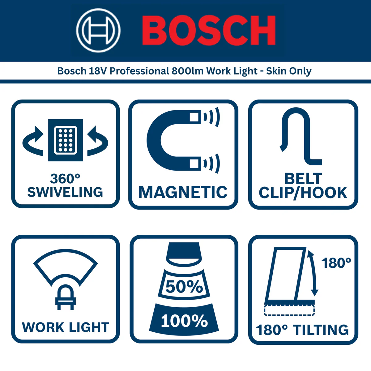 Bosch 18V Professional Work Light 800lm - 360° Swivel 180° Tilt - Compact - Image 3