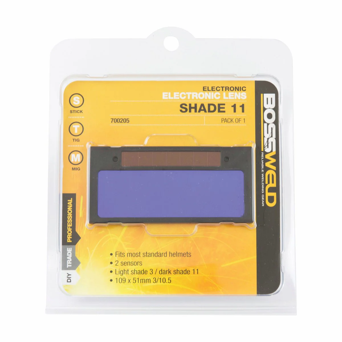 Bossweld Electronic Welding Lens - 51 x 109mm - Auto-Darkening - Solar Powered - Image 2