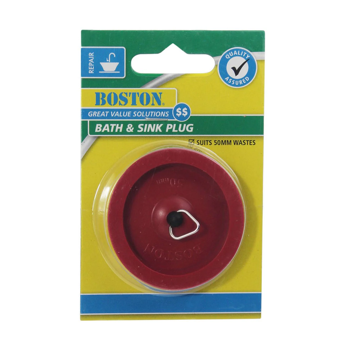 Boston 50mm Red Bath and Sink Plug - Durable PVC - 1 Pack - 53mm Base Diameter - Image 2