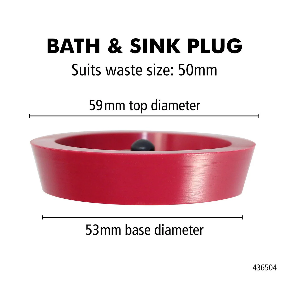 Boston 50mm Red Bath and Sink Plug - Durable PVC - 1 Pack - 53mm Base Diameter - Image 3