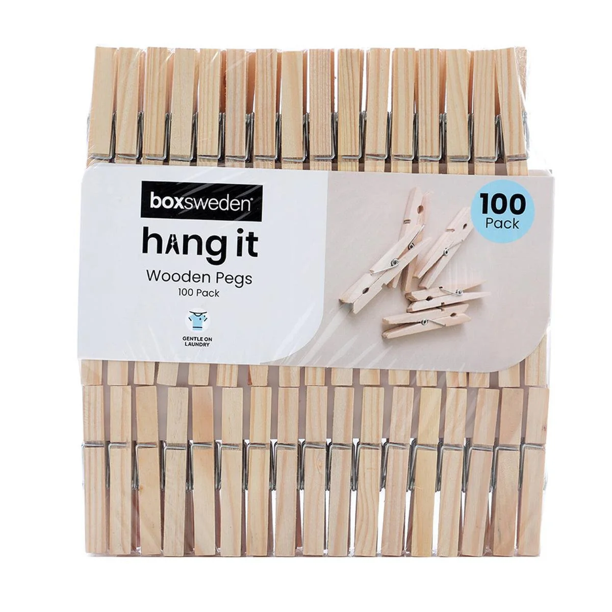 Boxsweden Wooden Clothes Pegs - 100 Pack - 235mm x 30mm x 180mm - Natural