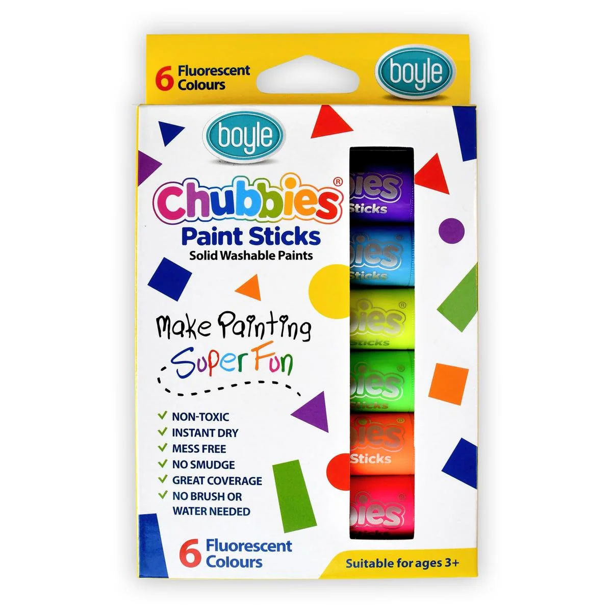 Boyle Chubbies Paint Sticks - 6 Pack - 25mm x 180mm - Fluorescent