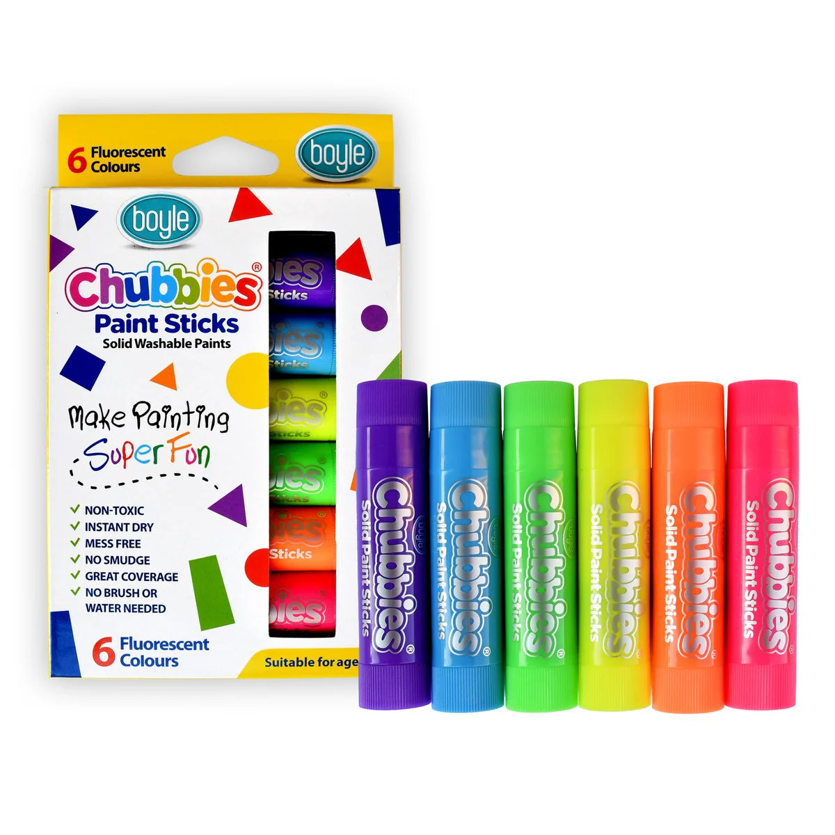 Boyle Chubbies Paint Sticks - 6 Pack - 25mm x 180mm - Fluorescent - Image 2