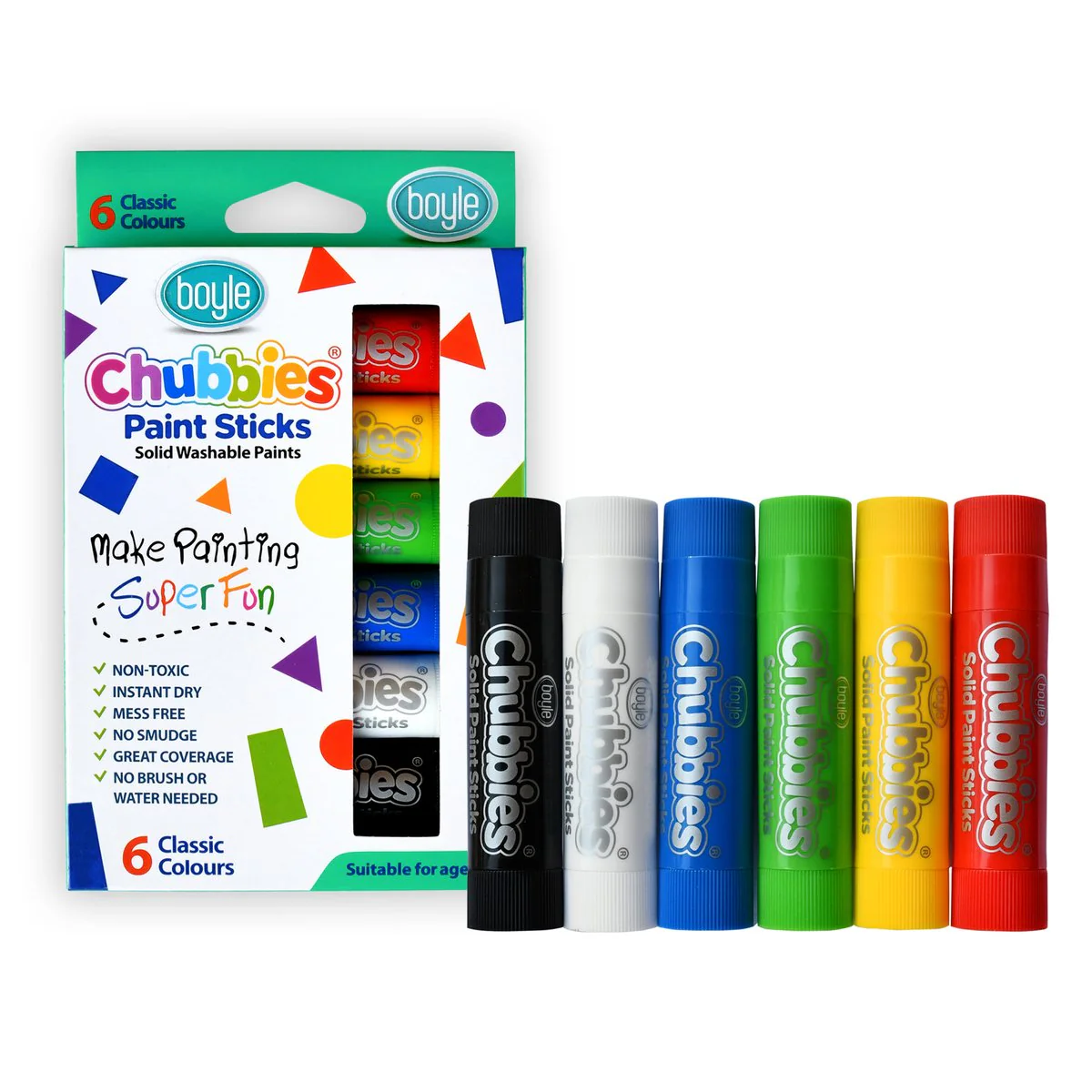Boyle Classic Colours Chubbies Paint Sticks - 6 Pack - 25mm x 180mm - Non-Toxic - Image 2
