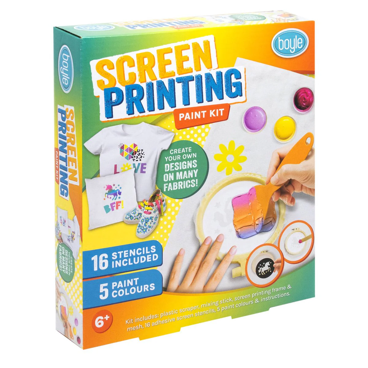 Boyle DIY Screen Printing Paint Kit - 5 Paint Colours - 16 Stencils - 200mm x 230mm - Image 3