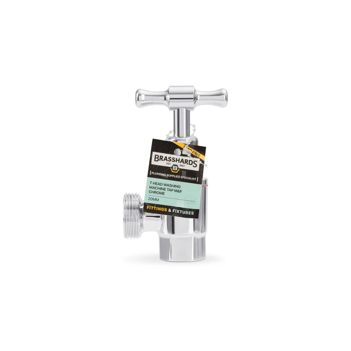 Brasshards 20 x 15mm Chrome Lead Free T Head Washing Machine Tap - Durable Design - Image 3