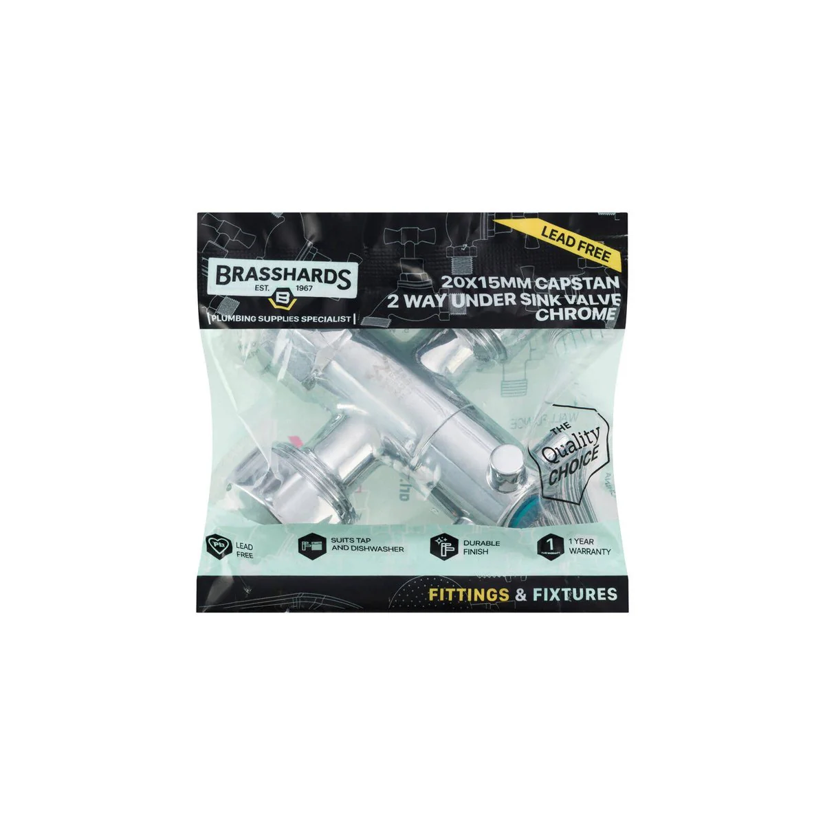 Brasshards Capstan 2 Way Under Sink Valve 20mm x 15mm - Lead Free - Matt Black - Image 3