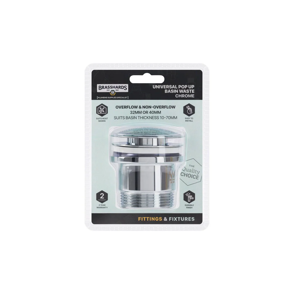 Brasshards Chrome Universal Pop Up Dome Basin Waste - 40mm Thread - Easy Install - Image 3