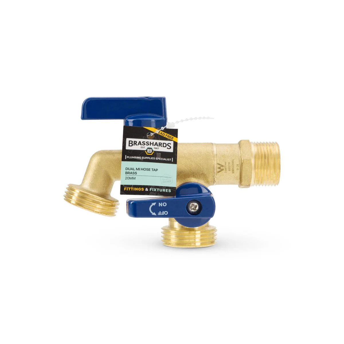 Brasshards Dual Mi Hose Tap 20mm Lead Free - Dual Outlets - Brass - Image 5