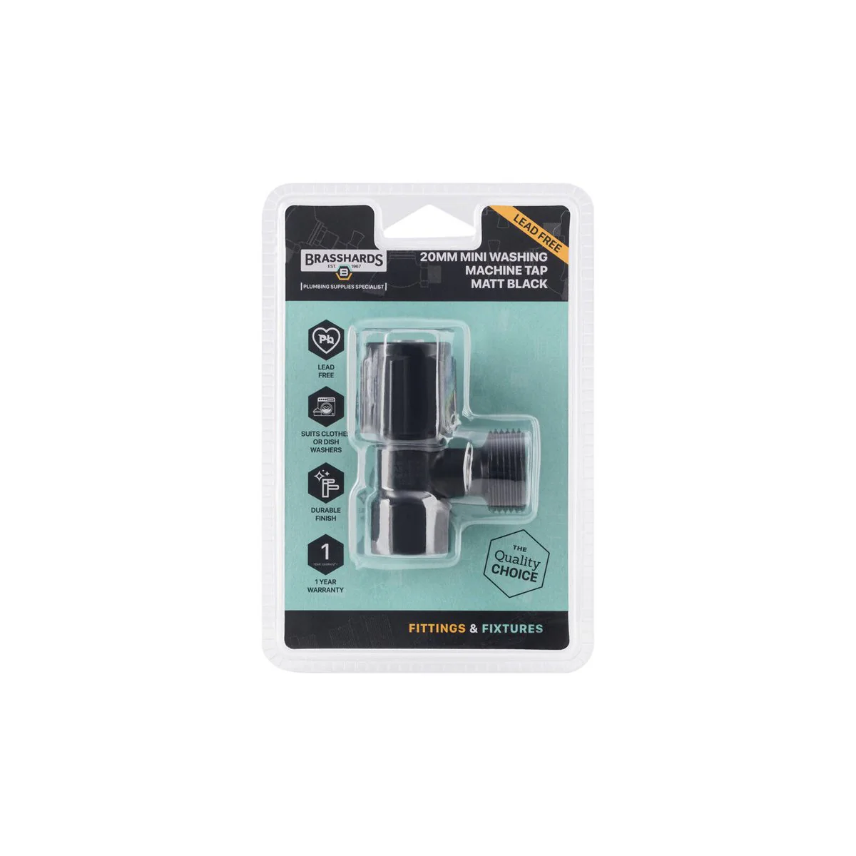 Brasshards Mini Washing Machine Tap 20mm - Matt Black - Lead Free - Compact Design - Image 3