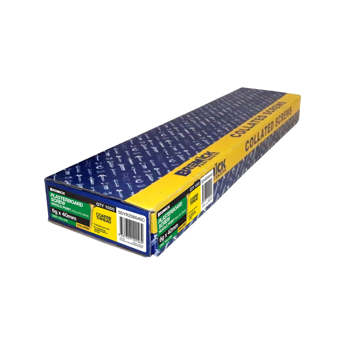 Bremick Collated Screws - 6g x 40mm - Zinc Yellow - 1000 Pack - Coarse Thread - Image 2