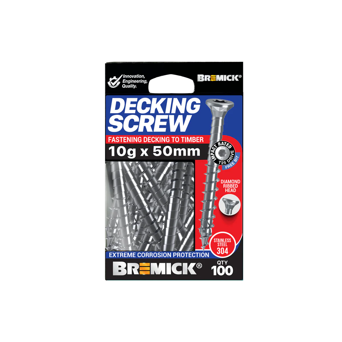 Bremick Decking Screw 10g x 50mm - Spiral Rib T25 - Stainless Steel 304 - 100 Pack - Image 2