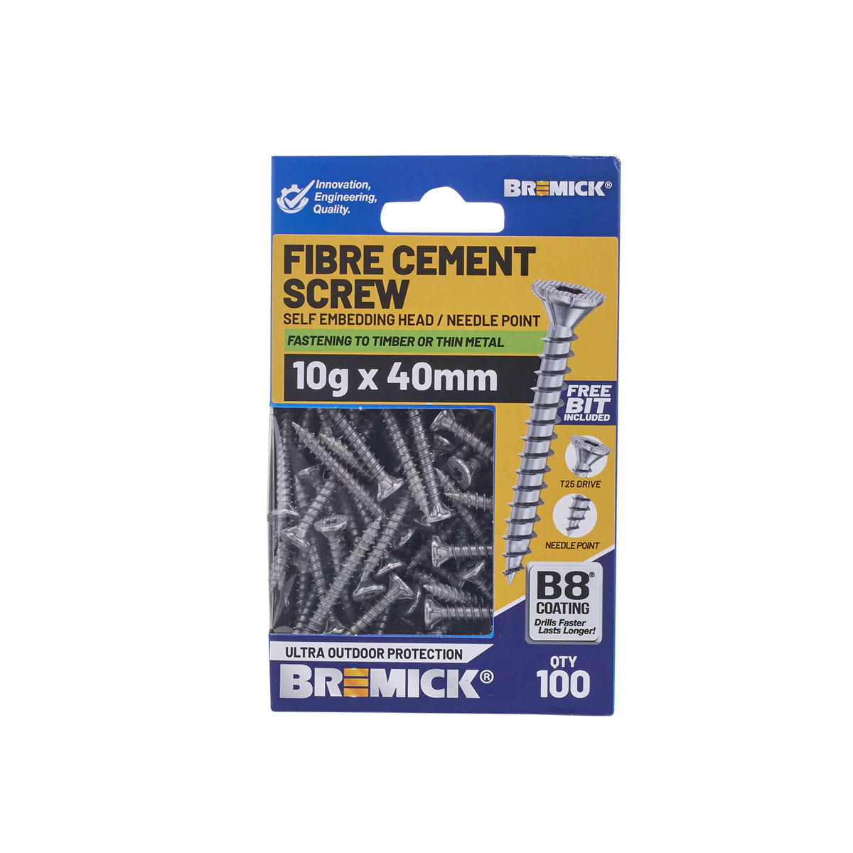 Bremick Fibre Cement Screw 10g x 40mm T25 B8 - 100 Pack - High Corrosion Resistance - Image 2