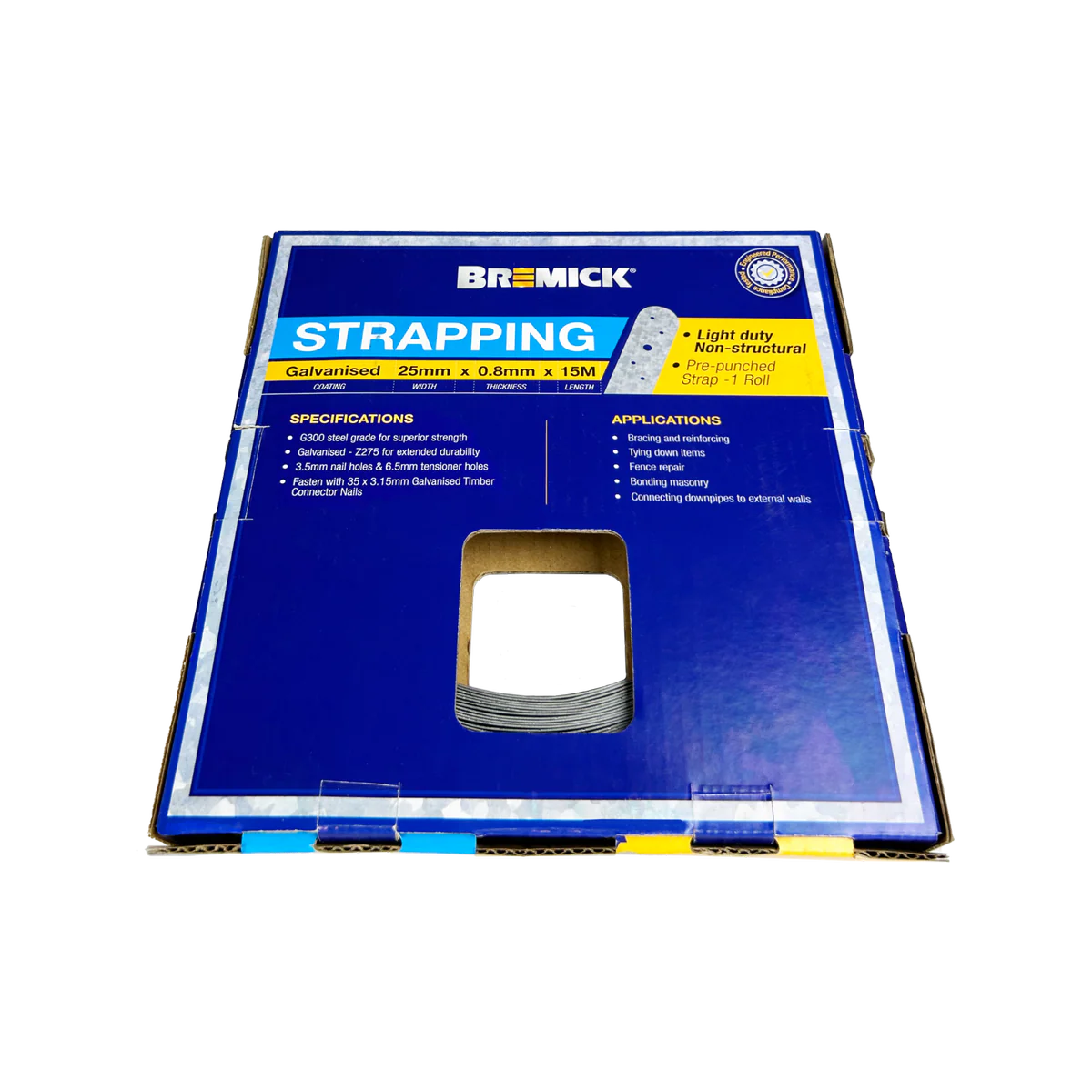Bremick Galvanised Strapping - 25mm x 0.8mm x 15 Metres - G300 Steel - Pre-Punched