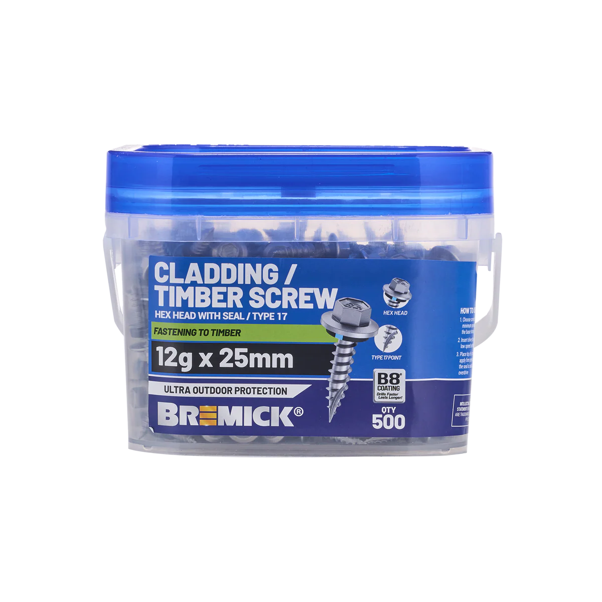 Bremick Hex Cladding Screw 12g x 25mm - Box of 500 - Corrosion Resistant - Image 2