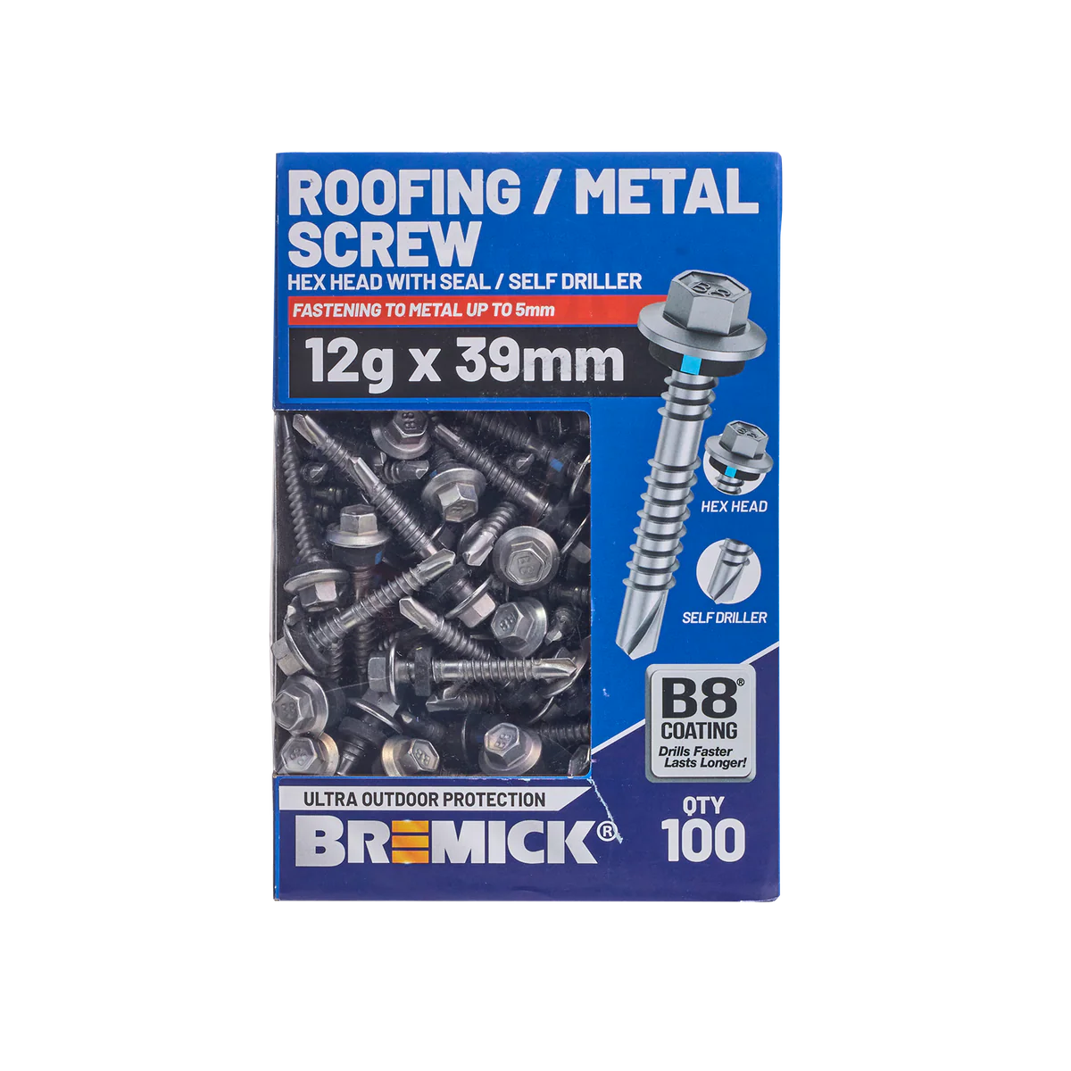 Bremick Hex Roofing Screw 12g x 39mm - B8 - Pack of 100 - Corrosion Resistant - Image 2