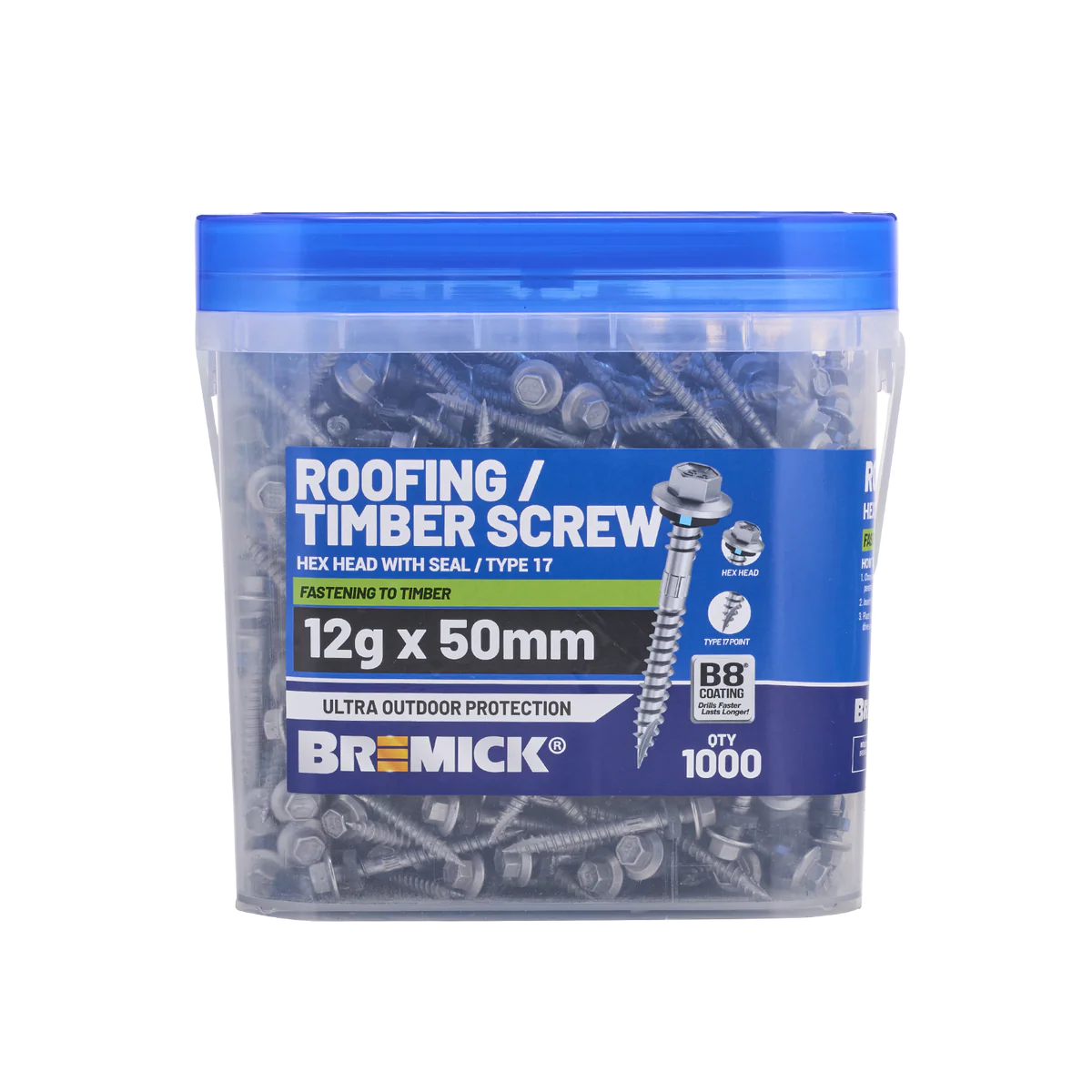 Bremick Hex Roofing Screw - 12g x 50mm - 1000 Box - Watertight Seal - Corrosion Resistant - Image 2