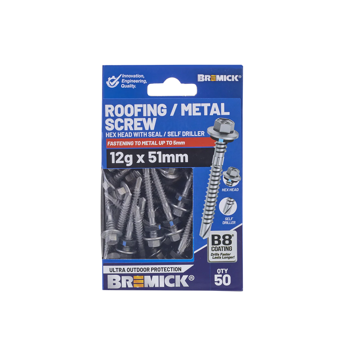 Bremick Hex Roofing Screw 12g x 51mm - Pack of 50 - Watertight Seal - Corrosion Resistant - Image 2