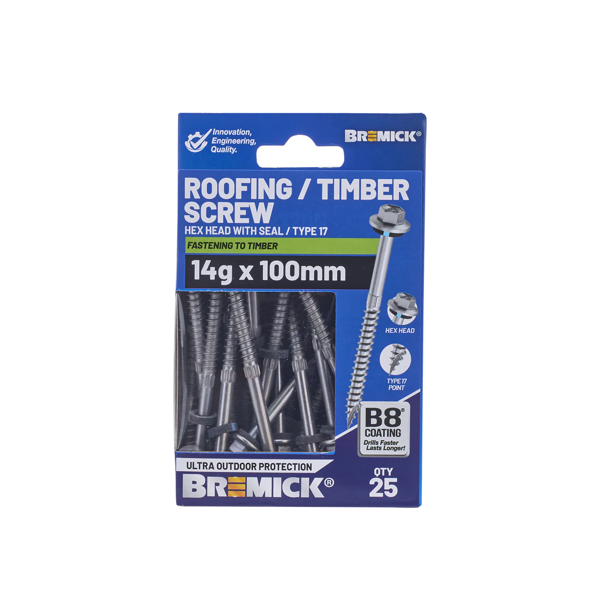 Bremick Hex Timber Screw 14g x 100mm - Box of 25 - Corrosion Resistant - Image 2