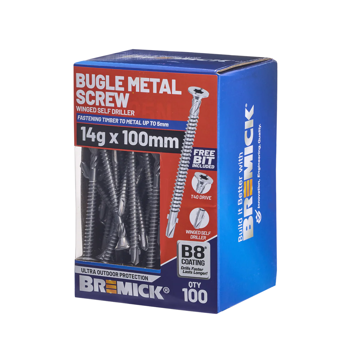 Bremick Metal Bugle Screw 14g x 100 - T40 - B8 Coating - 5mm Fastening