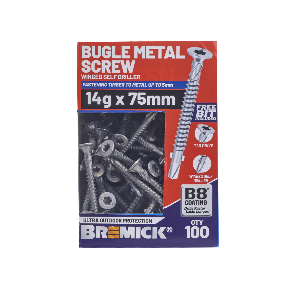 Bremick Metal Bugle Screw 14g x 75mm T40 B8 - Pack of 100 - Corrosion Resistant - Image 2