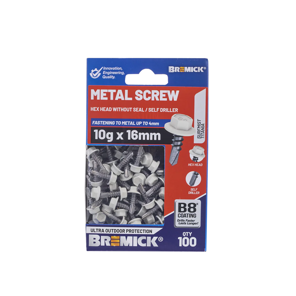Bremick Metal Hex Screw 10g x 16mm - B8 Coating - Pack of 100 - Corrosion Resistant - Image 2