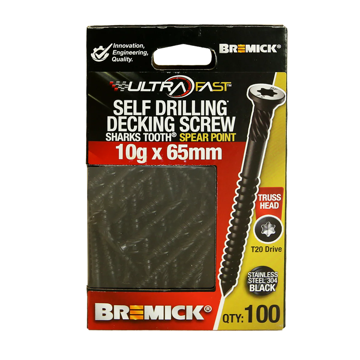 Bremick Ultrafast Stainless Steel 304 Black T20 Truss Head Screws 100 Pack - 10g x 65mm - Durable Fastening for Decking - Image 2