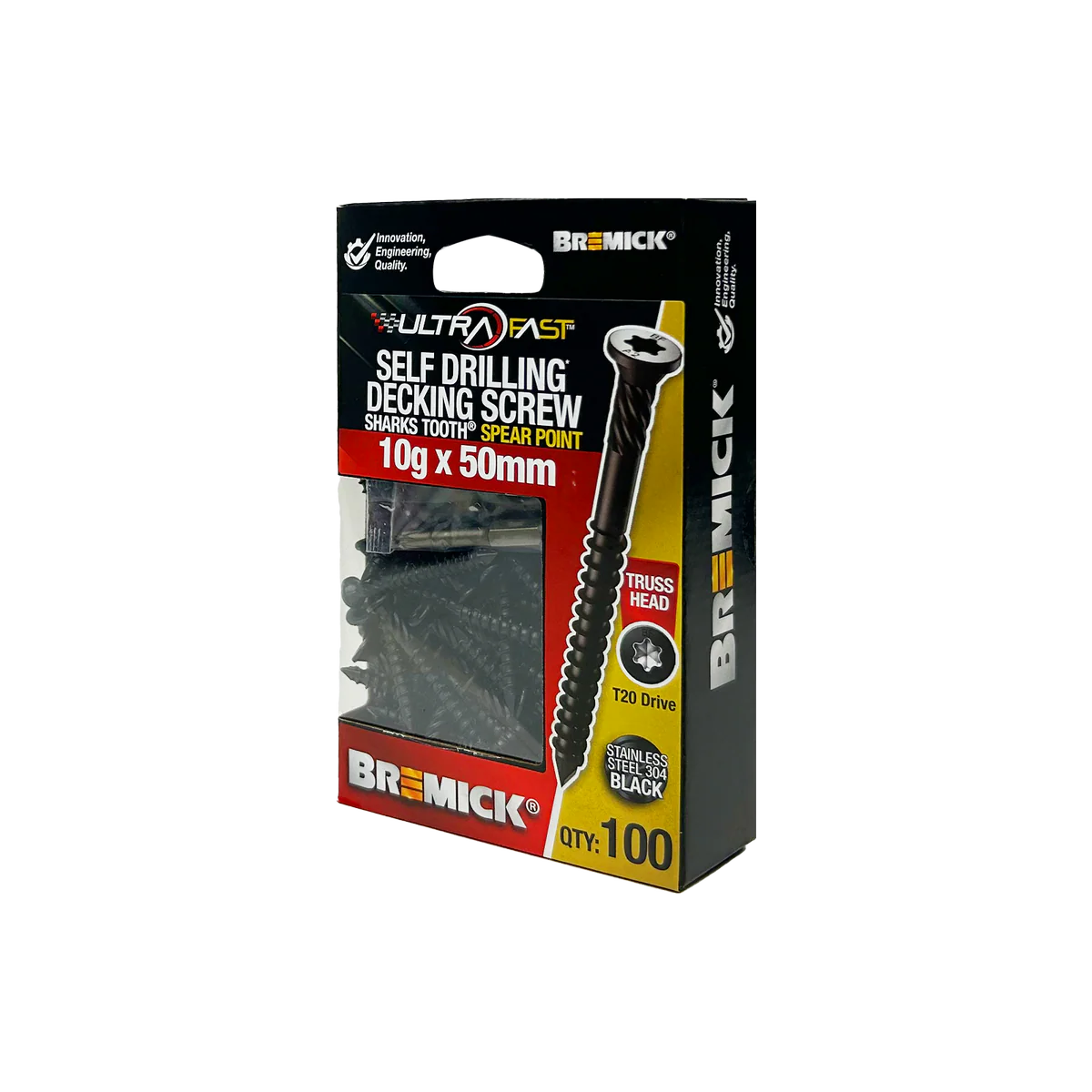 Bremick Ultrafast Stainless Steel 304 Black T20 Truss Head Screws - 10g x 50mm - 100 Pack - Smooth Installation - Secure Hold