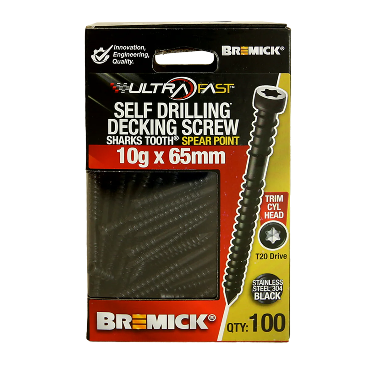 Bremick Ultrafast Trim Head Screws - 10g x 65mm - Black - 100 Pack - Stainless Steel 304 - Smooth Installation - Image 2